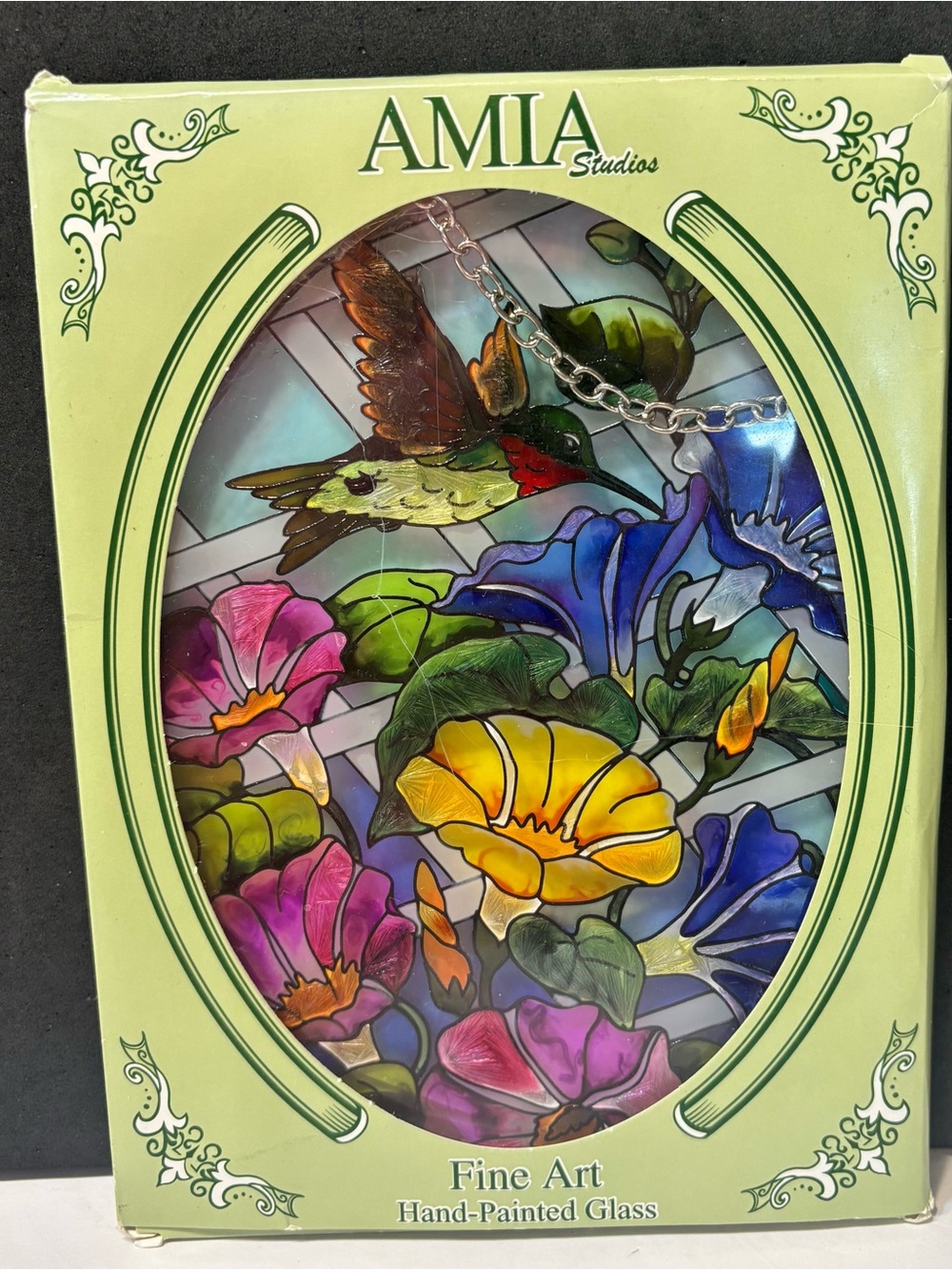 AMIA Hand-Painted Glass Hummingbird & Floral Panel - Multi-Color